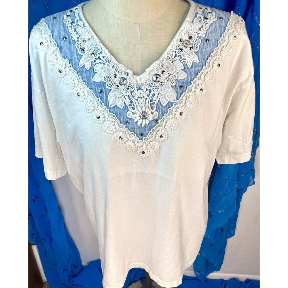 Vintage Y2K Denim Grandma Style Western T-shirt Size XL Anderson